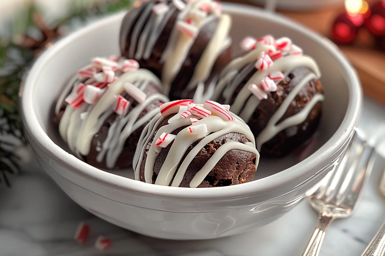 Candy Cane Brownie Bombs Chocolatey