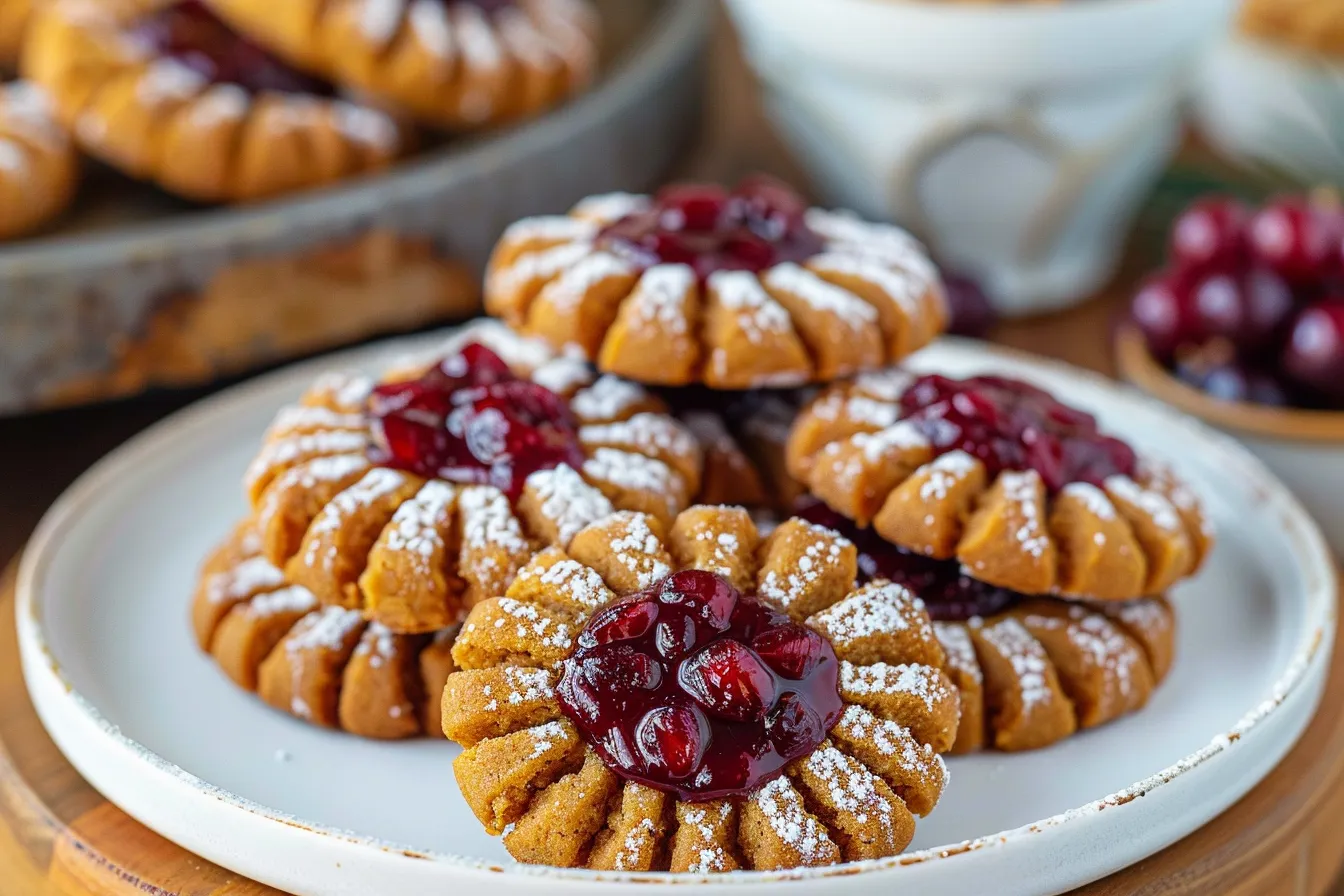 GINGERBREAD THUMBPRINT COOKIES WITH CRANBERRY SAUCE