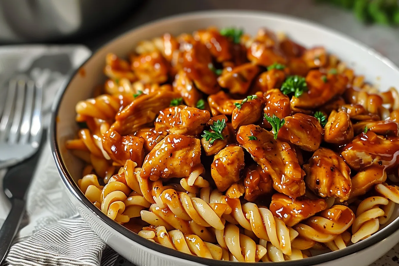 Sticky Honey Garlic BBQ Ranch Chicken Pasta