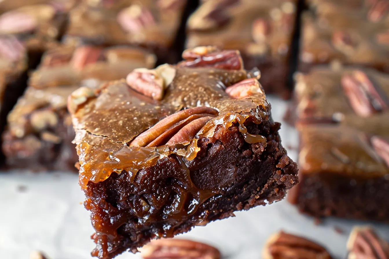 Caramel Pecan Brownies (No-Bake, Vegan)