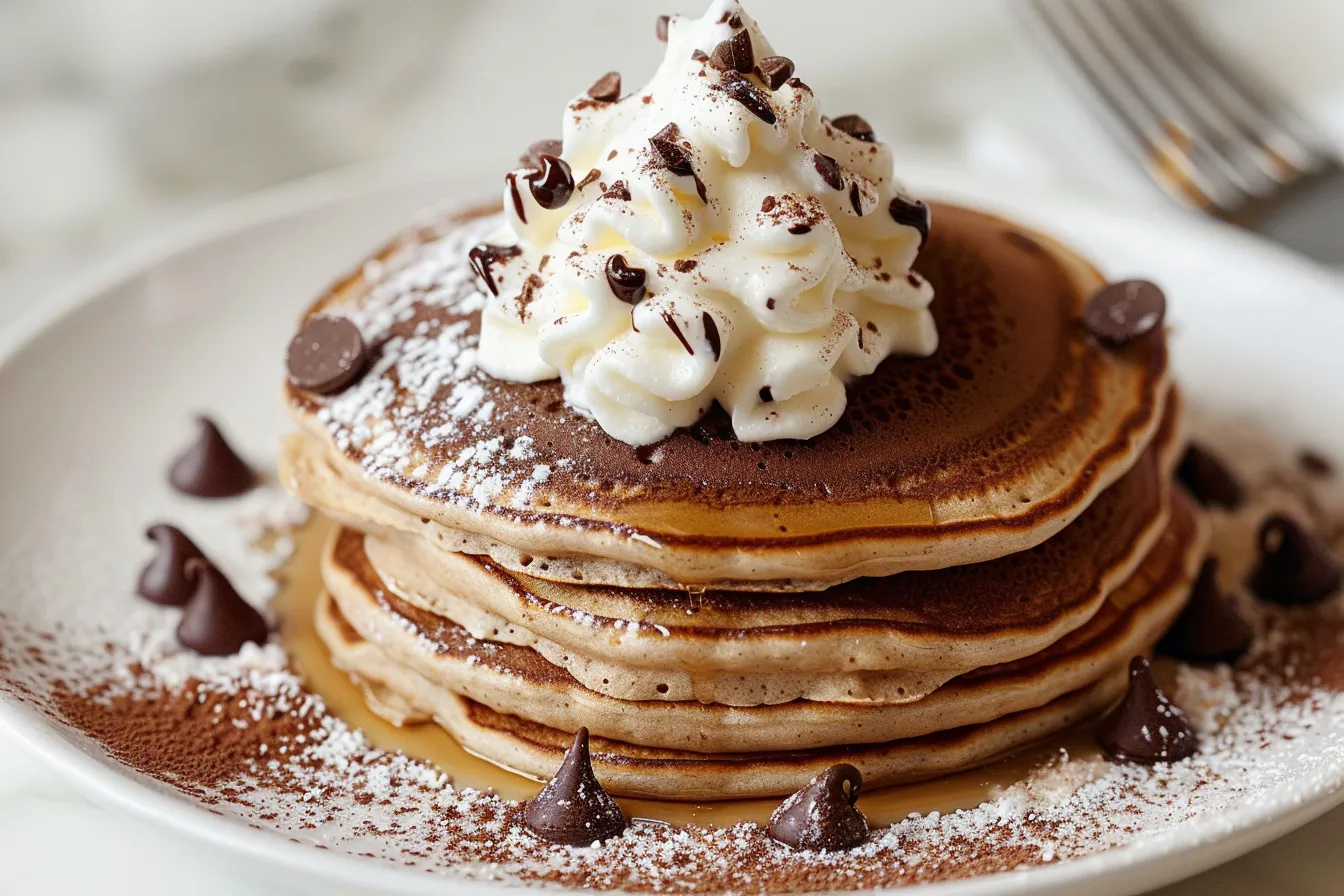 Hot Chocolate Pancakes with Whipped Cream
